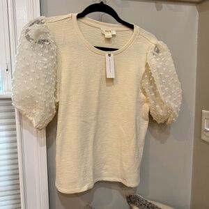 Maeve by Anthropologie Women’s Ivory Sheer Puff Sleeve Dots